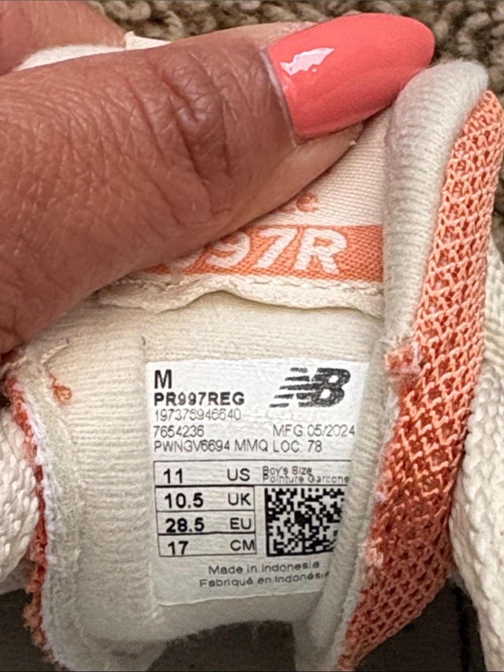 New Balance Kids Peach/White Suede & Mesh Sneakers - Picture 2 of 6